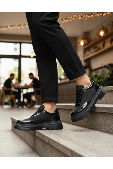 BOA BA0243 Bağcıklı Rugan Paraşüt Detaylı Yüksek Siyah Taban Erkek Ayakkabı ürün görseli 1