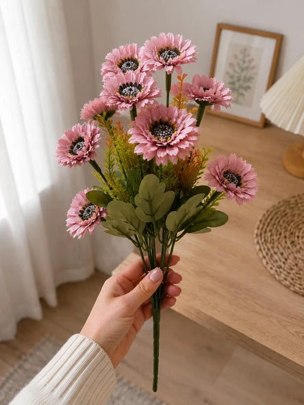 41 CM Pudra Pembe Yapay Gerbera Çiçek Demeti Dekoratif Vazo Çiçeği Ev Ofis Süsü ürün görseli 1