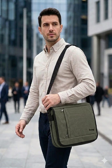 SR-06 Kanvas (pamuk) Postacı Çantası Notebook Macbook Tablet Ders Kitabı Okul Ve Üniversite Çantası HAKİ ürün görseli 1