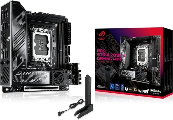 ASUS ROG STRIX Z890-I GAMING WIFI Intel Z890 LGA1851 DDR5 9200 HDMI 2xUSB4 2x M2 USB3.2 WiFi 7 + BT AURA RGB 2.5Gbit LAN Mini ITX 10+1+2+1 Güç Aşamaları, Thunderbolt 4, Anakart ürün görseli 1