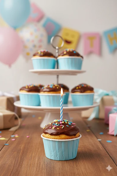 Karton Mavi Cupcake Kapsülü 50'li - Kek ve Cupcake Sunum Kapsülü ürün görseli 1