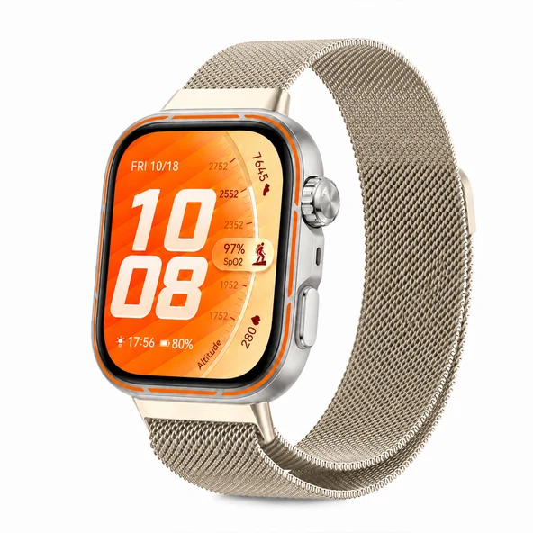 Huawei Watch Fit 5 Pro Uyumlu Milanese Örgü Metal Mıknatıslı Ayarlanabilir Kordon  Starlight ürün görseli 1