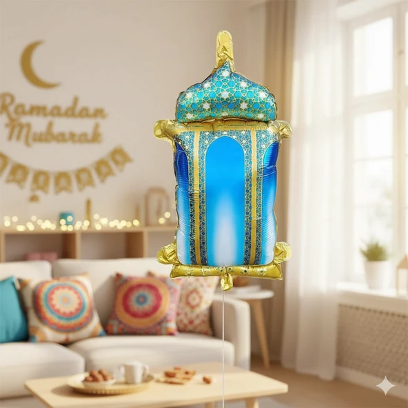 45 cm Ramazan Mavi Kandil Folyo Balon - Ramazan Dekorasyon ve Süsleme Balonu ürün görseli 1