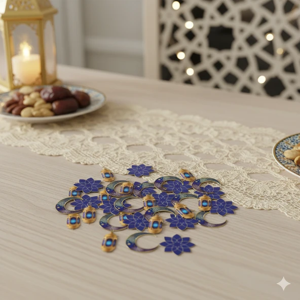 Ramazan Ay-Yıldız Kandil Mavi Masa Konfettisi 30'lu - Ramazan Masa Süsü ürün görseli 1