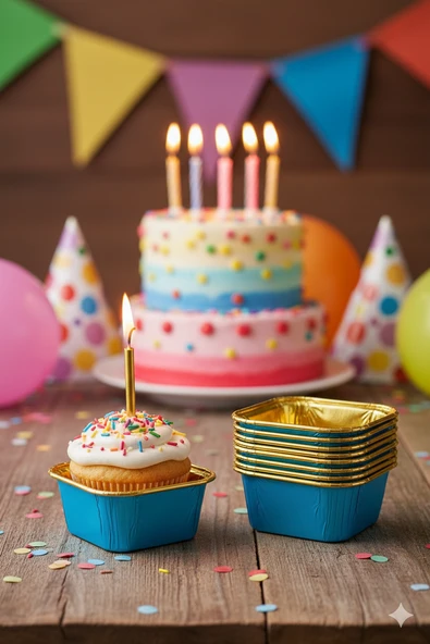 Mavi Cupcake Kapsülü İçi Metalize Gold 25'li - Kek ve Cupcake Sunum Kapsülü ürün görseli 1