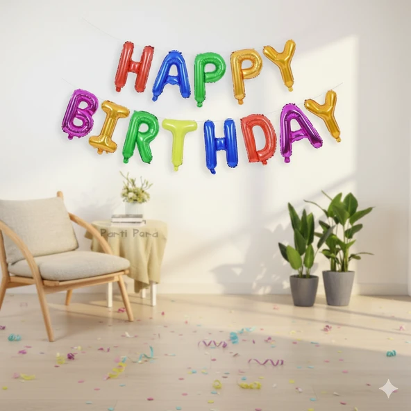35 cm Happy Birthday Renkli Harf Folyo Balon Seti - Doğum Günü Parti Dekorasyonu ürün görseli 1