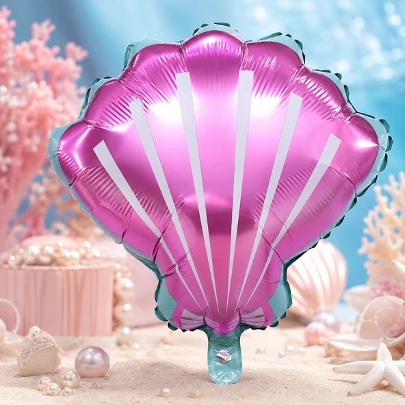 Lila Pembe Deniz Kabuğu Folyo Balon 52x54 CM Doğum Günü Parti Süsü ürün görseli 1