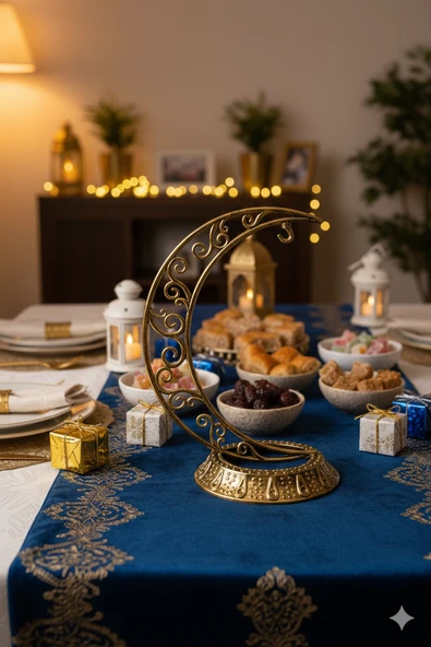 28 cm Ramazan Dekoratif Masa Üstü Hilal Eskitme Gold Plastik Tabanlı Süs ürün görseli 1