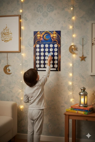 Ramazan Mavi Kazınabilen İmsakiye ve Ramazan Ayı Etkinlik Takvimi 47x33 Cm ürün görseli 1
