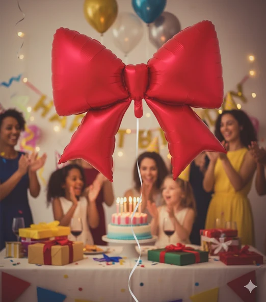 98 cm Kırmızı Fiyonk Folyo Balon - Doğum Günü Parti Dekorasyon Süs Balonu ürün görseli 1