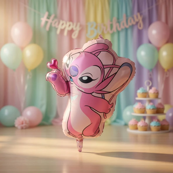 Stitch Angel Folyo Balon 70x110 cm Parti Doğum Günü Dekorasyon Balonu Büyük Boy ürün görseli 1