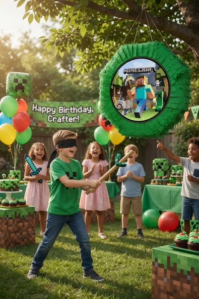 Minecraft Pinyata 42 cm Sopalı Doğum Günü Parti Oyunu Şeker Doldurulabilir Set ürün görseli 1