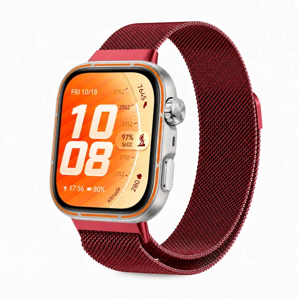 Huawei Watch Fit 5 Pro Uyumlu Milanese Örgü Metal Mıknatıslı Ayarlanabilir Kordon  Kırmızı ürün görseli 1