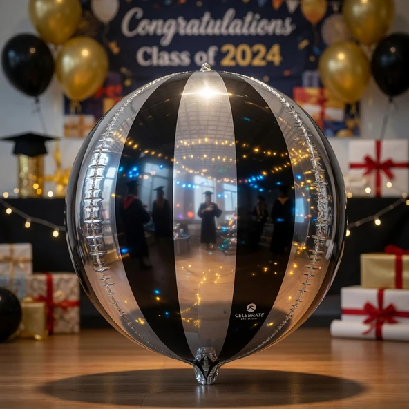 Siyah Gümüş Disko Topu Folyo Balon 55 cm Mezuniyet Parti Dekor Balon ürün görseli 1