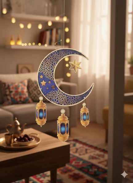 Süs Sarkıt RAMAZAN tavan AYYILDIZ kandi90x30 MAVİ ürün görseli 1