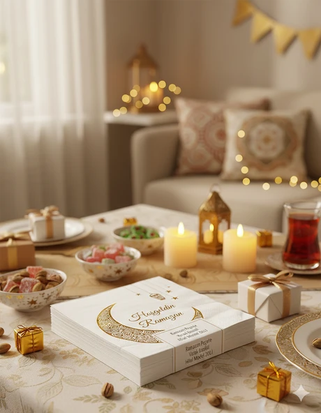 Ramazan Varak Baskılı Hilal Model Peçete 20'li - Ramazan Sofra Peçetesi - Resim 4