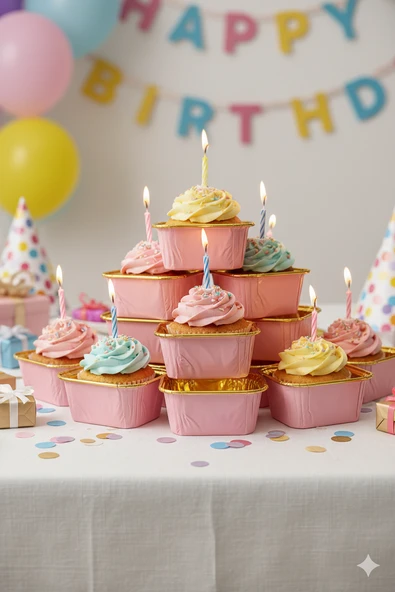 Pembe Cupcake Kapsülü İçi Metalize Gold 25'li - Pasta ve Kek Sunum Kapsülü ürün görseli 1