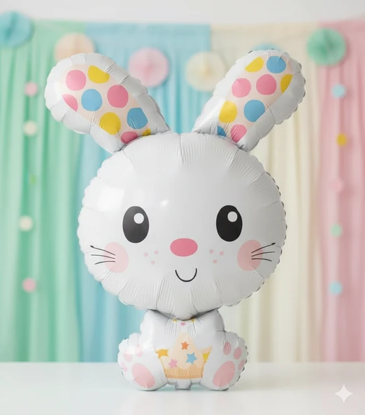Folyo Balon Beyaz Tavşan Temalı 78 cm Büyük Boy Parti ve Dekorasyon Balonu ürün görseli 1
