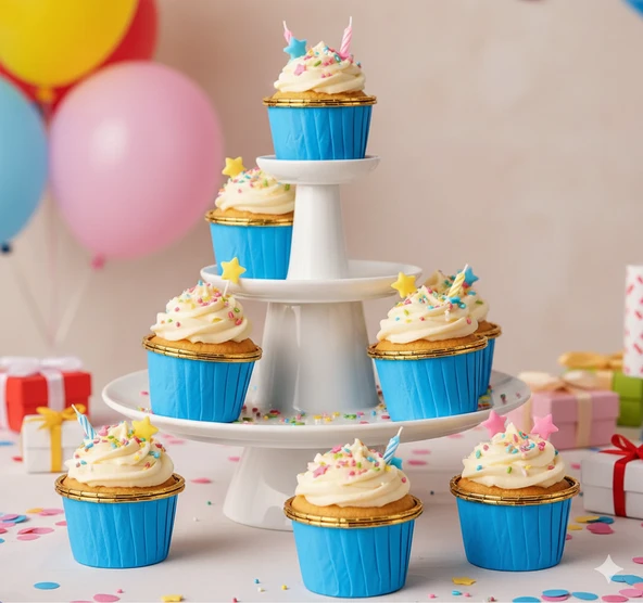 Mavi Cupcake Kapsülü İçi Gold Metalize 25'li - Kek ve Cupcake Sunum Kapsülü ürün görseli 1