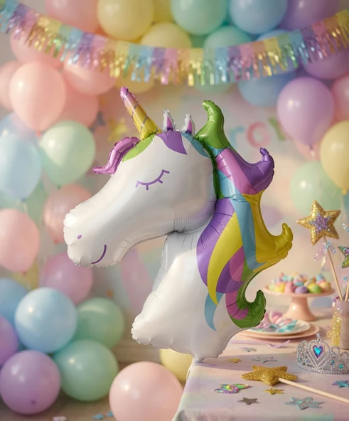 Unicorn Boynuzlu At Folyo Balon 100x73 CM Doğum Günü Parti Dekorasyonu ürün görseli 1