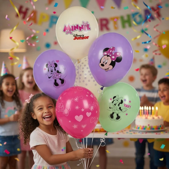 Balon 12 İnç Minnie Baskılı 6'lı Balon Seti Doğum Günü Parti Süsleme Çocuk Konsept ürün görseli 1