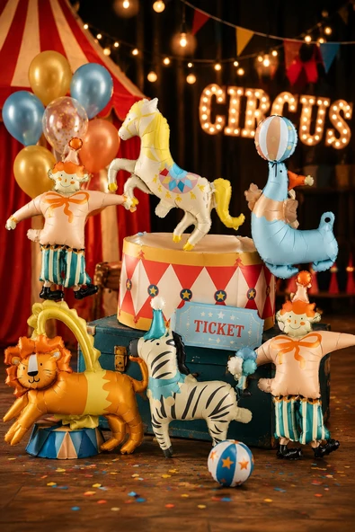 Sirk Temalı 6lı Folyo Balon Seti Palyaço Aslan Zebra Çocuk Parti Süsü Dekoru ürün görseli 1