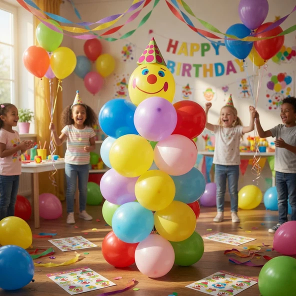 Palyaço Balon Seti 30'lu Balon + Aksesuar Sticker Doğum Günü Parti Süsleme Seti ürün görseli 1