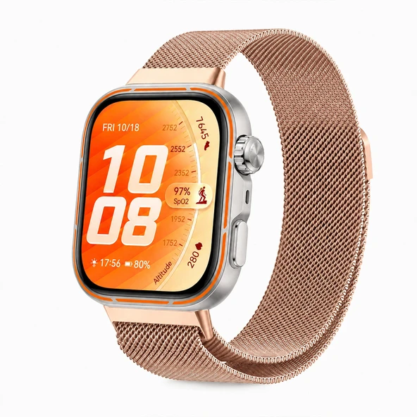 Huawei Watch Fit 5 Pro Uyumlu Milanese Örgü Metal Mıknatıslı Ayarlanabilir Kordon  Rose Gold ürün görseli 1