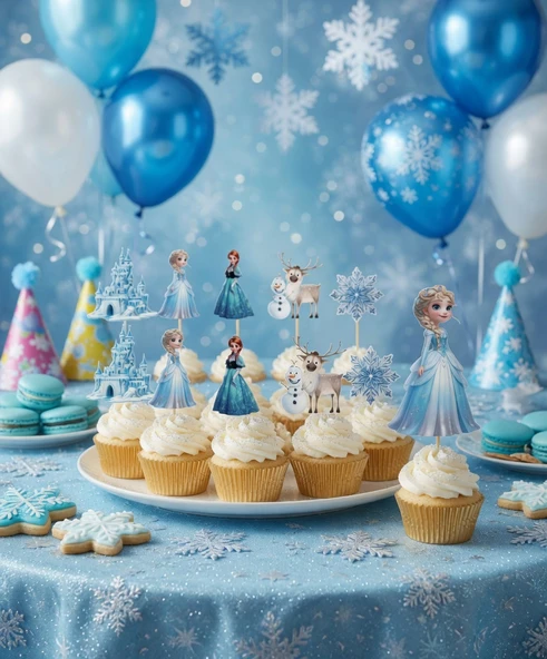 Frozen Kar Prensesi Kürdan Seti 10lu Pasta Cupcake Parti Süsü Dekorasyonu ürün görseli 1