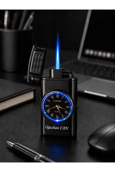 İsime Kişiye Özel Premium Saat Tasarım Jet Alevli Metal Çakmak Özel Prestij Hediye Dolu Gönderim GR ürün görseli 1