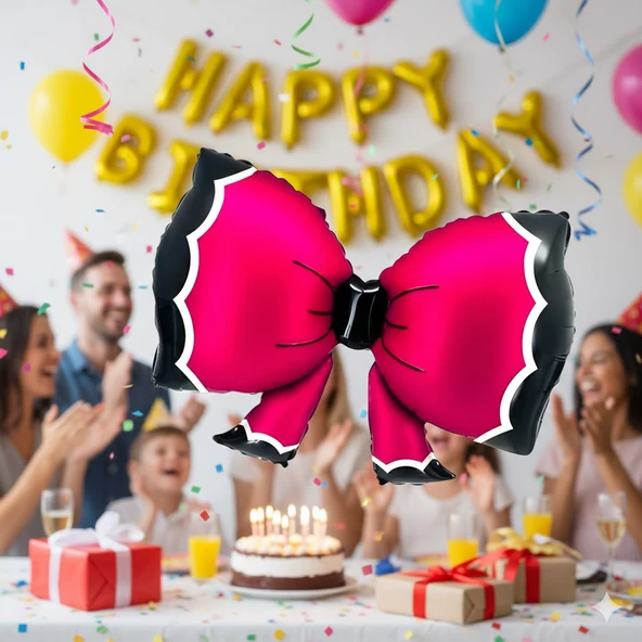 92x58 cm Fuşya Bowtie Fiyonk Folyo Balon - Doğum Günü Parti Dekorasyon Balonu ürün görseli 1