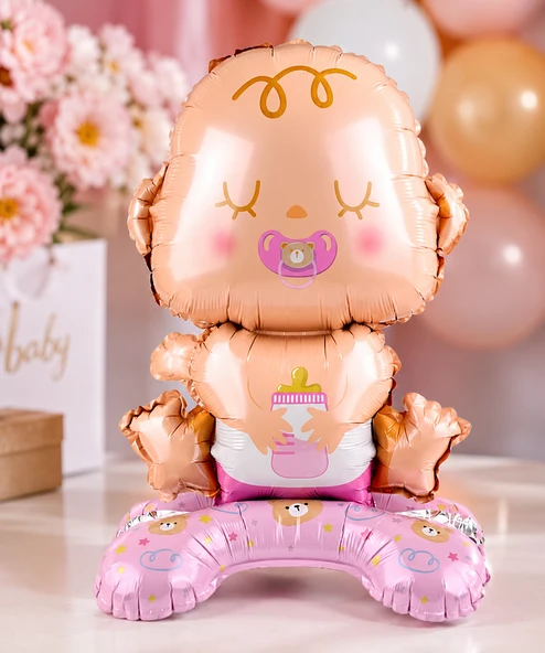 Pembe Bebek Ayaklı Folyo Balon 63x34 CM Baby Shower Cinsiyet Parti Süsü ürün görseli 1