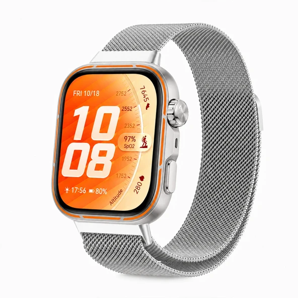 Huawei Watch Fit 5 Pro Uyumlu Milanese Örgü Metal Mıknatıslı Ayarlanabilir Kordon  Gümüş ürün görseli 1