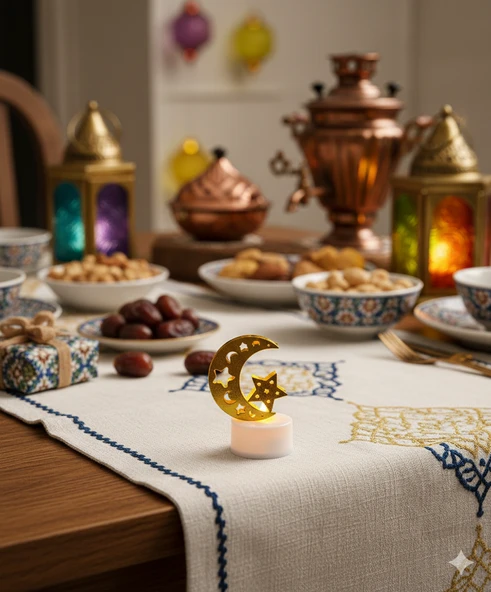 6 cm Ramazan Ledli Tealight Mum Altın Metal Ay-Yıldız Model - Kendinden Pilli Dekoratif Mum ürün görseli 1