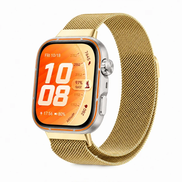 Huawei Watch Fit 5 Pro Uyumlu Milanese Örgü Metal Mıknatıslı Ayarlanabilir Kordon  Gold ürün görseli 1