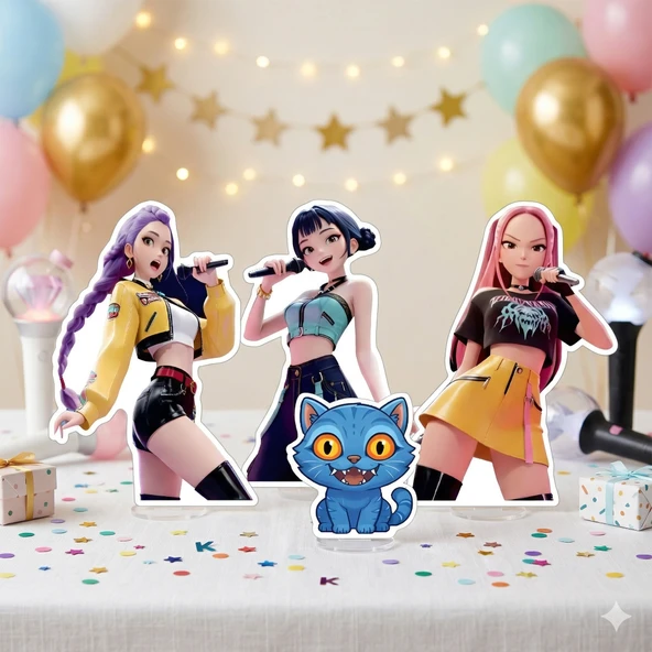 K-POP 4'lü Ayaklı Pano Seti Demon Hunter Huntrix Zoey Mira Rumi Derpy Tiger Masaüstü Set ürün görseli 1
