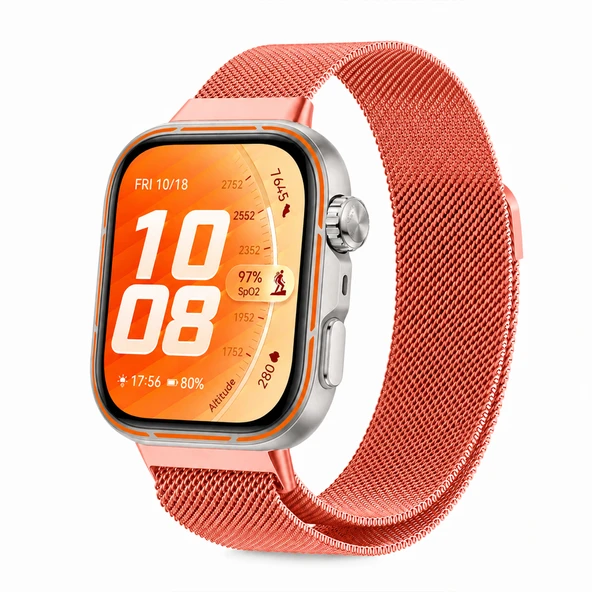 Huawei Watch Fit 5 Pro Uyumlu Milanese Örgü Metal Mıknatıslı Ayarlanabilir Kordon  Turuncu ürün görseli 1