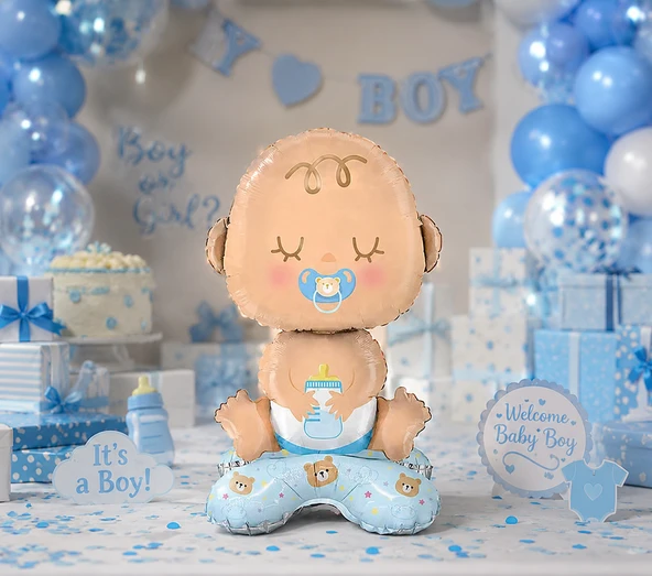 Mavi Bebek Ayaklı Folyo Balon 63x34 CM Baby Shower Cinsiyet Parti Süsü ürün görseli 1