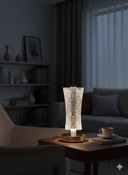 Şarjlı Dekoratif Camlı Masa Lambası - 3 Modlu LED Aydınlatma ürün görseli 1