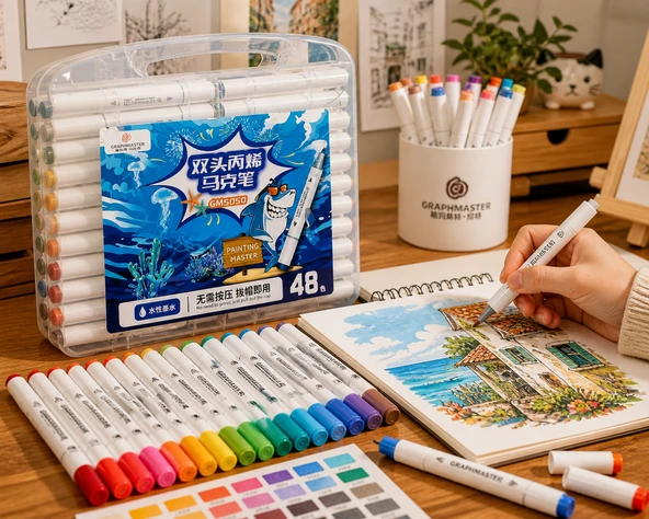GraphMaster Sta-Art Çift Uçlu Akrilik Marker 48'li Set Yuvarlak Uç Boya Kalemi ürün görseli 1