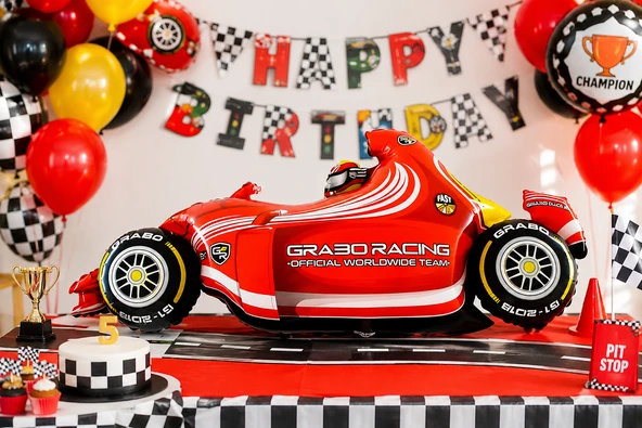 Kırmızı Yarış Arabası Folyo Balon 52x110 cm Doğum Günü Çocuk Parti Süsü Dekorasyonu ürün görseli 1