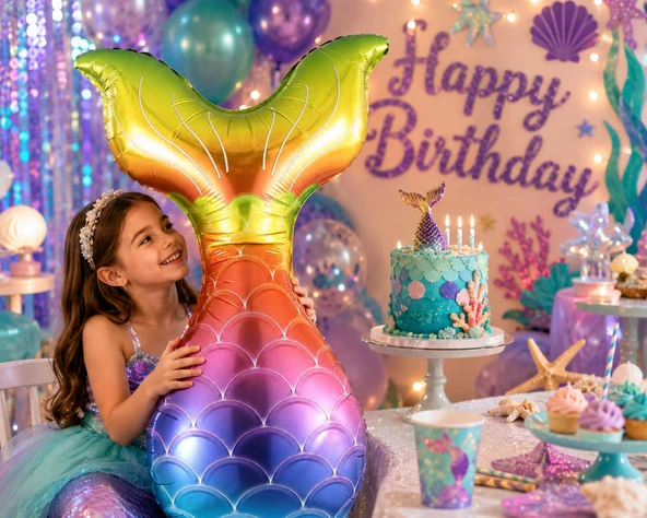 Folyo Balon Deniz Kızı Kuyruğu Rengarenk 36 İnç Mermaid Parti Süsü Dekor Balon ürün görseli 1