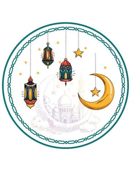 23 cm Ramazan Mavi Tema Karton Tabak 8 Parça - Ramazan Sofra ve İkram Tabağı - Resim 4