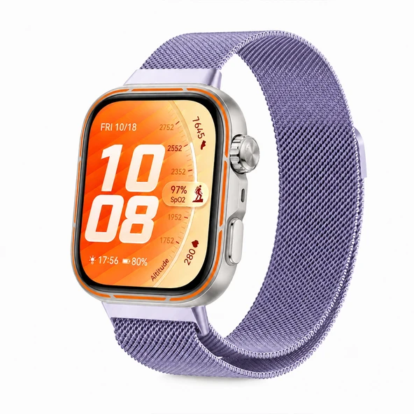 Huawei Watch Fit 5 Pro Uyumlu Milanese Örgü Metal Mıknatıslı Ayarlanabilir Kordon  Lila ürün görseli 1