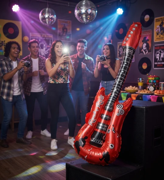 Kırmızı Gitar Şekilli Folyo Balon 82x29 cm Parti Dekor Müzik Temalı Balon ürün görseli 1