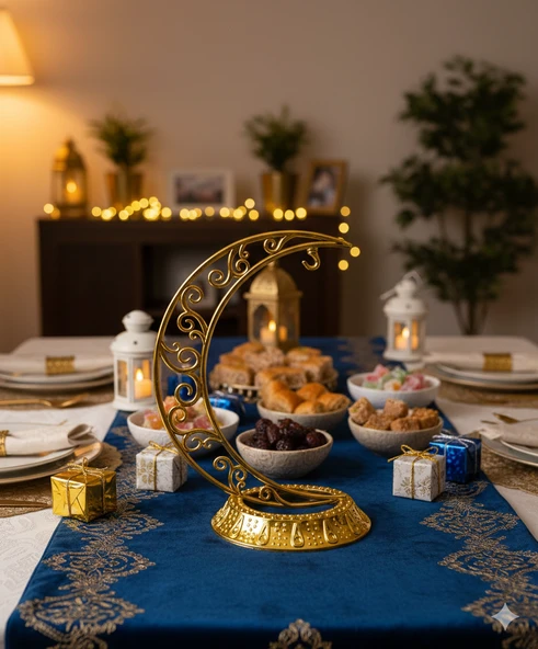 28 cm Ramazan Dekoratif Masa Üstü Hilal Gold Altın Plastik Tabanlı Süs ürün görseli 1