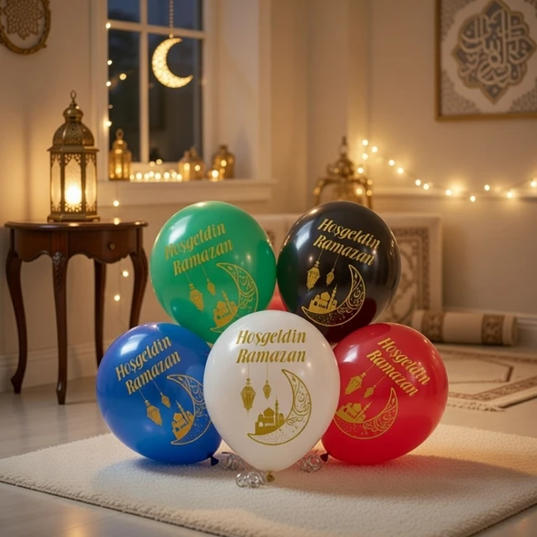 Ramazan Temalı 10'lu 12 İnç Baskılı Karışık Renk Lateks Balon ürün görseli 1