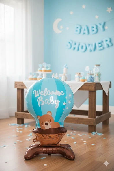 Welcome Baby Yazılı Folyo Balon - Hoşgeldin Bebe Mavi Ayak ürün görseli 1