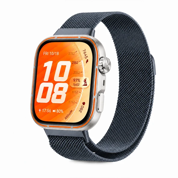 Huawei Watch Fit 5 Pro Uyumlu Milanese Örgü Metal Mıknatıslı Ayarlanabilir Kordon  Koyu Gri ürün görseli 1