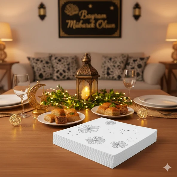 Ramazan Varaklı Çiçek Model Gümüş Peçete 20 Parça - Ramazan Sofra Peçetesi - Resim 4